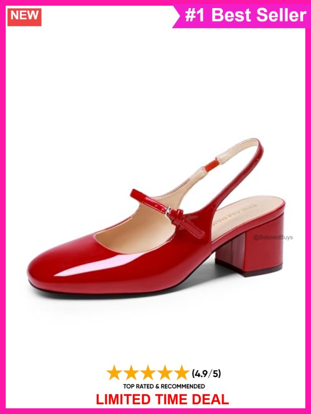 Patent Faux Leather Mary Jane Slingback Low Block Heel Square Toe Dress Pumps